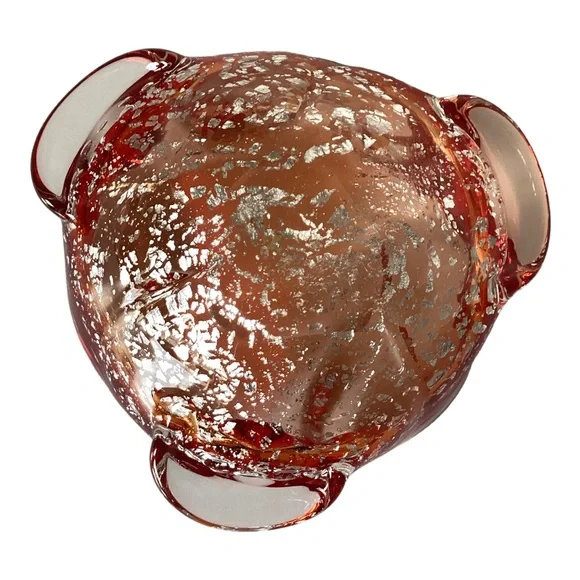 Murano Venetian Art Glass Bowl Hand Blown Red And Gold Flecks Italy MCM Vintage - Picture 14 of 16
